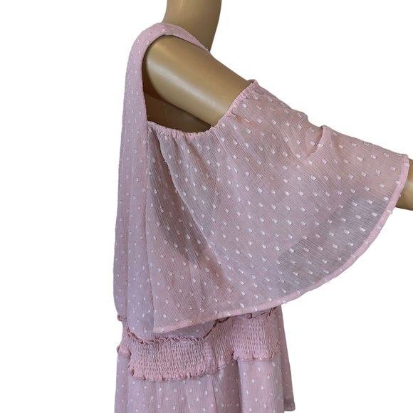 Lane Bryant Womens Blouse Size 26 Baby Pink Cold Shoulders Lined Elastic Waist - Picture 6 of 14